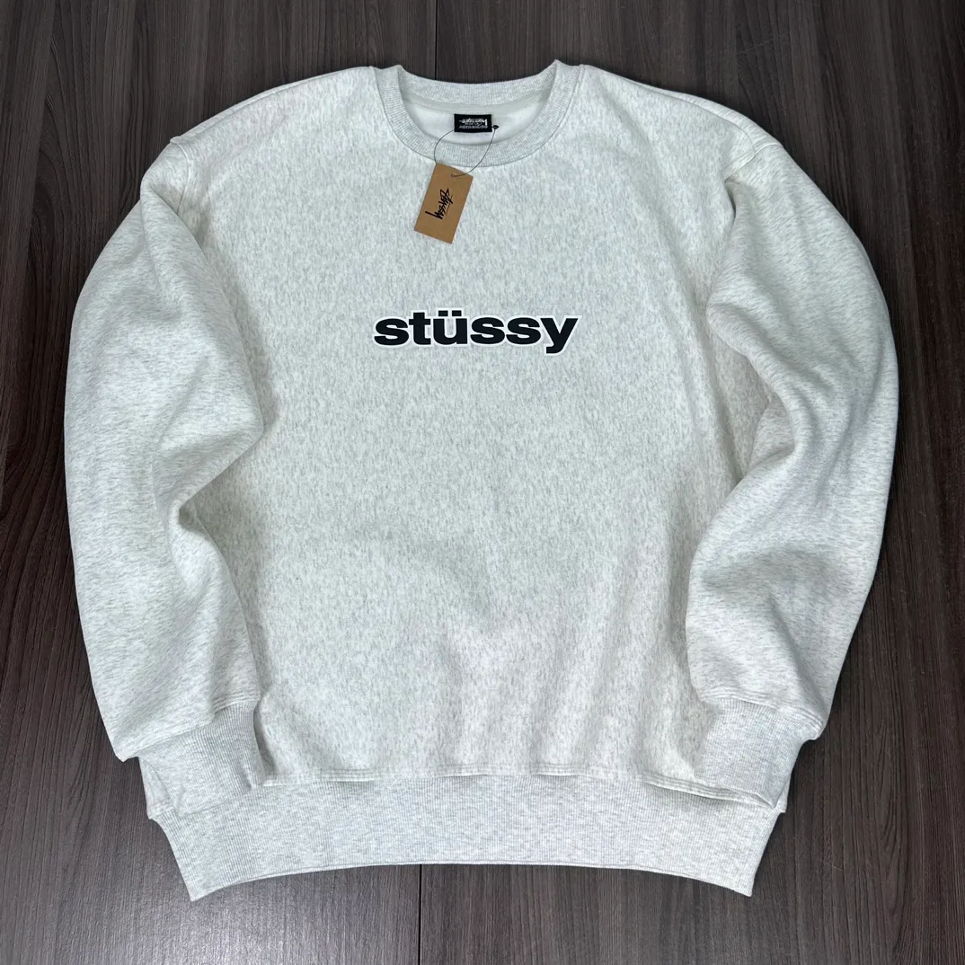 STUSSY 23FW SS-LINK CREW Double S-shaped chain printed pattern round neck sweatshirt, same style for men and women, black light gray S-XL