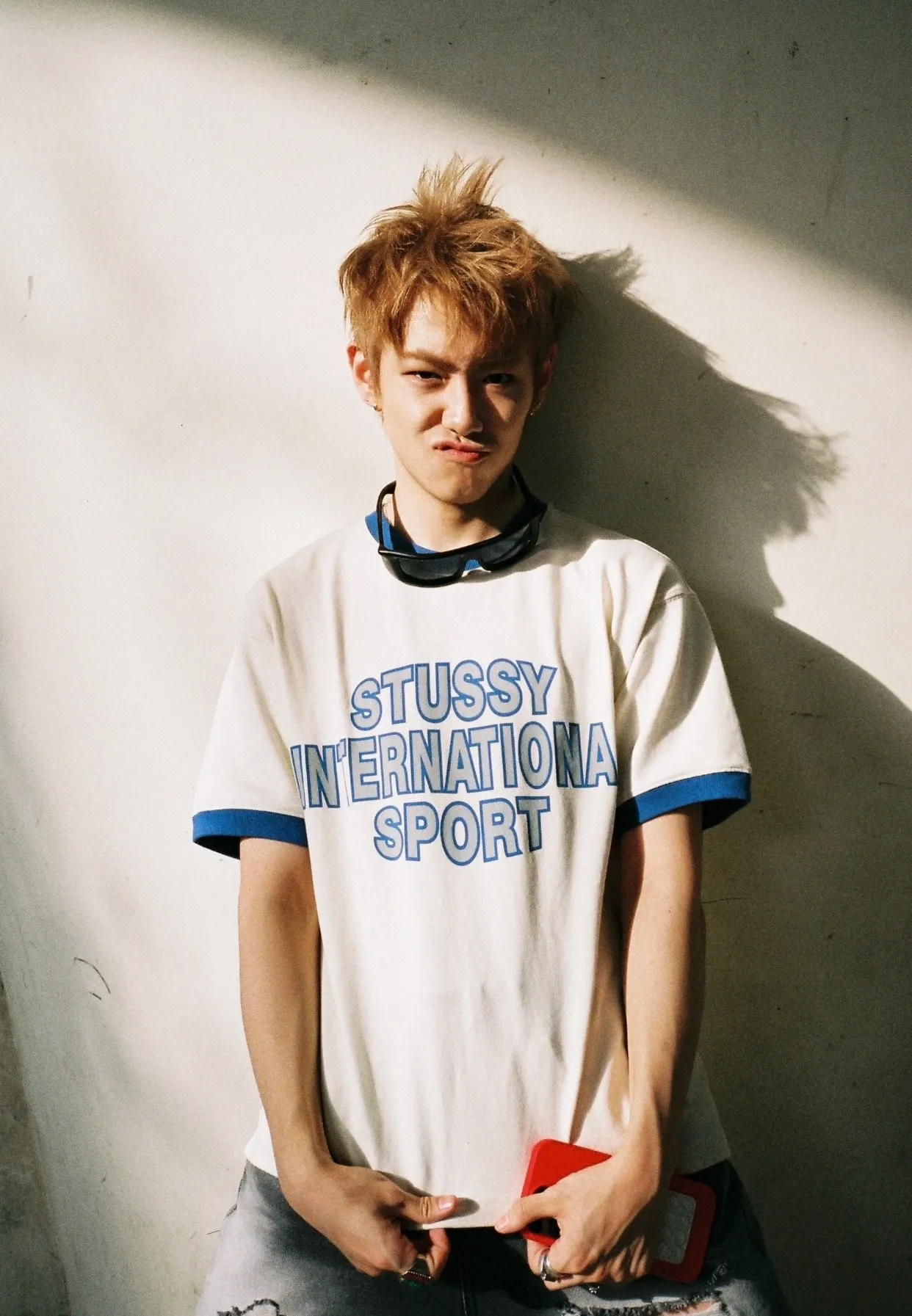 Contrast color collar T-shirt STUSSY SS25 HEAVY JERSEY CREW High weight knitted sports short-sleeved washed black beige S- XL