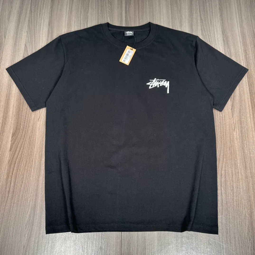 Stussy 23SS PLUSH TEE Doll logo No. 8 ball printed short-sleeved Tee black and white M L XL