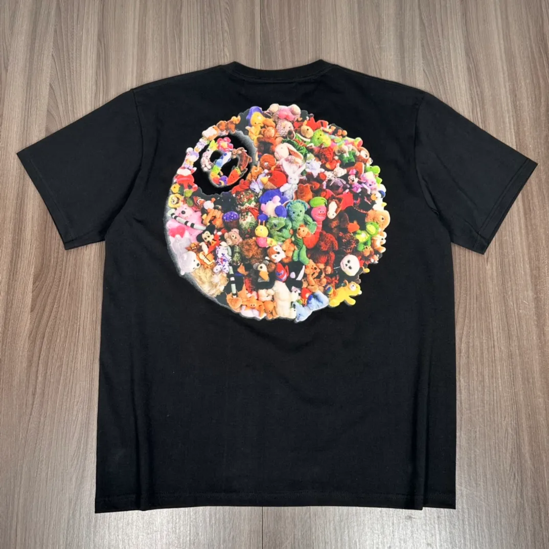 Stussy 23SS PLUSH TEE Doll logo No. 8 ball printed short-sleeved Tee black and white M L XL