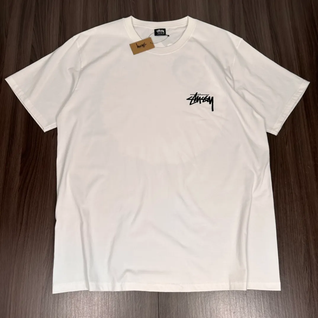 Stussy 23SS PLUSH TEE Doll logo No. 8 ball printed short-sleeved Tee black and white M L XL