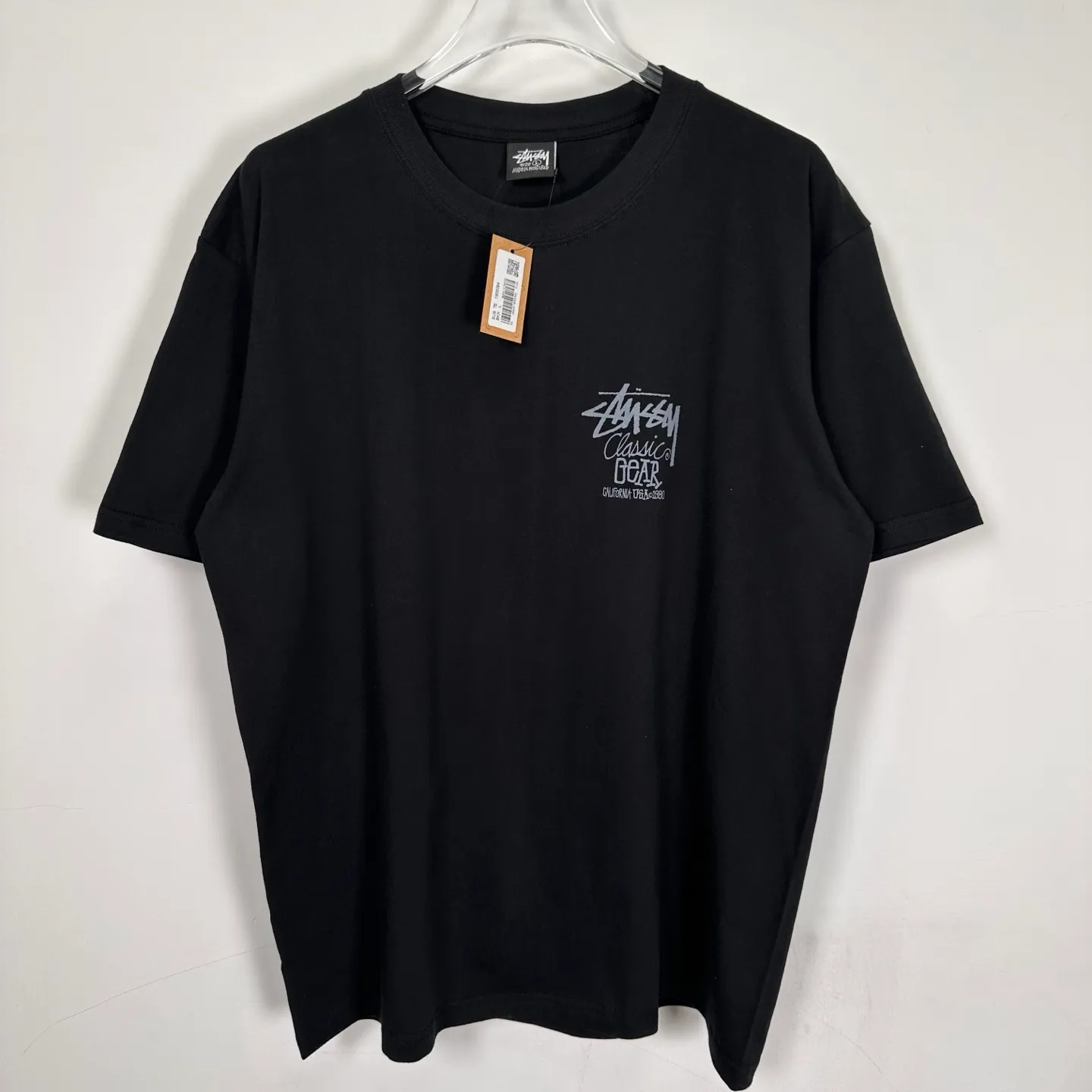 Retro lettering T-shirt STUSSY SS25 CLASSIC GEAR TEE PIGMENT DYED Classic lettering printed short sleeves black off-white S- XL