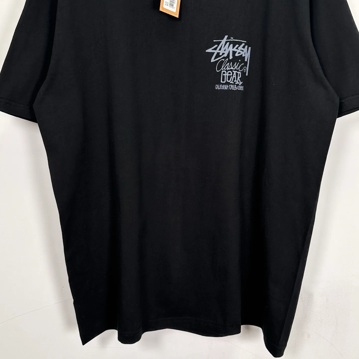 Retro lettering T-shirt STUSSY SS25 CLASSIC GEAR TEE PIGMENT DYED Classic lettering printed short sleeves black off-white S- XL