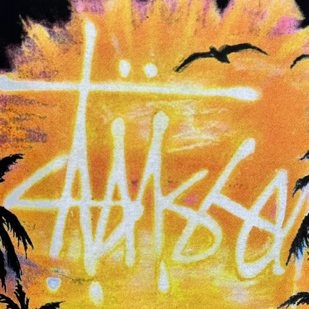 STUSSY SS24 SUNSET TEE Sunset Coconut Beach View T-shirt Black and White S-XL