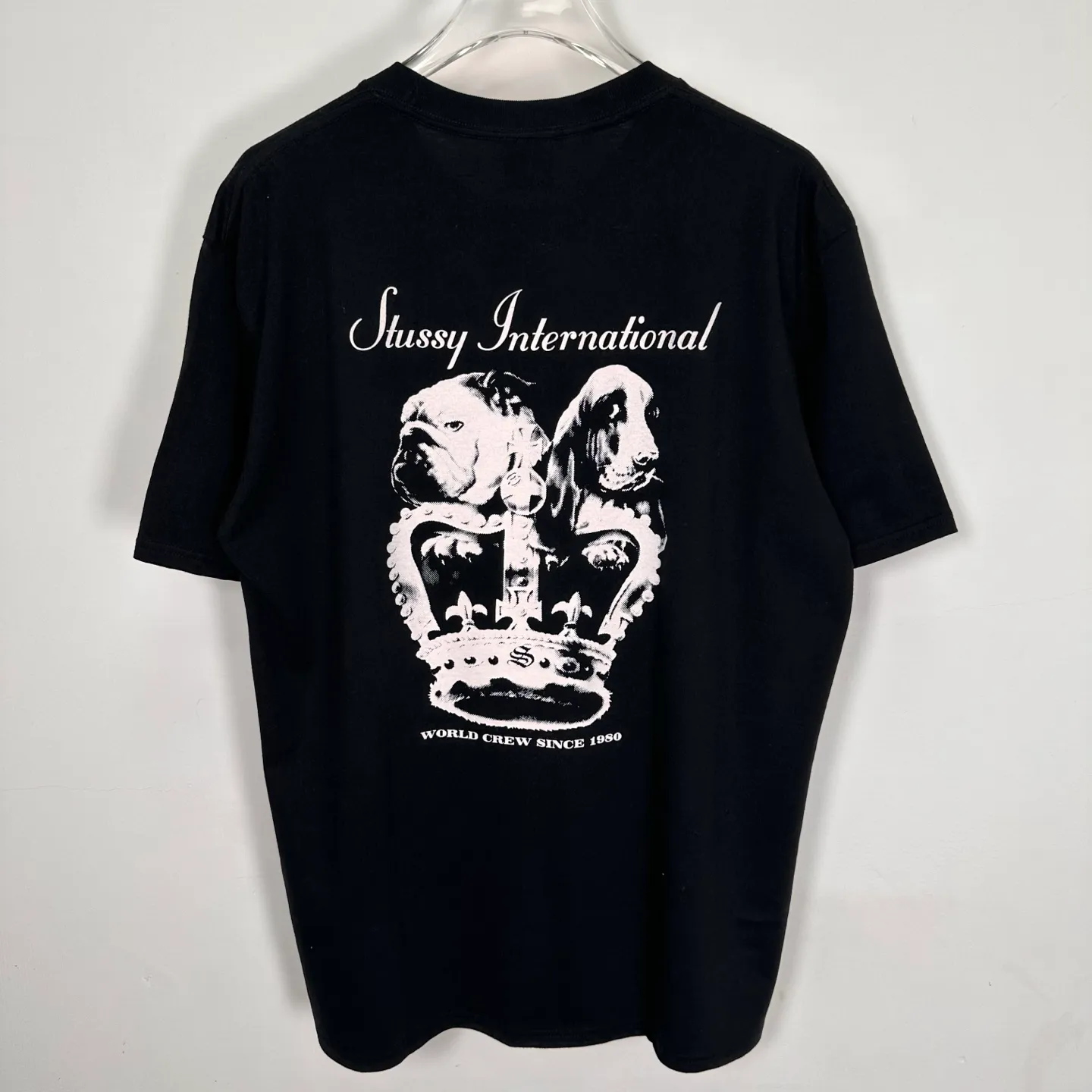 Spot goods! Crown Dog T-shirt STUSSY SS25 DOG CROWN TEE Black and White S- XL