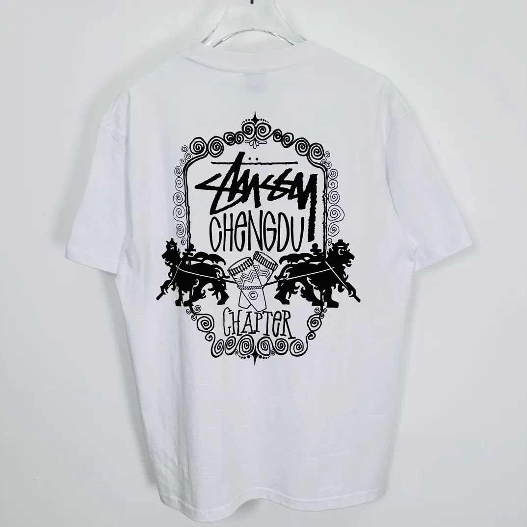 Lion T-shirt STUSSY 24FW CHENGDU CHAPTER TEE Chengdu limited short-sleeved Tee black and white S-XL