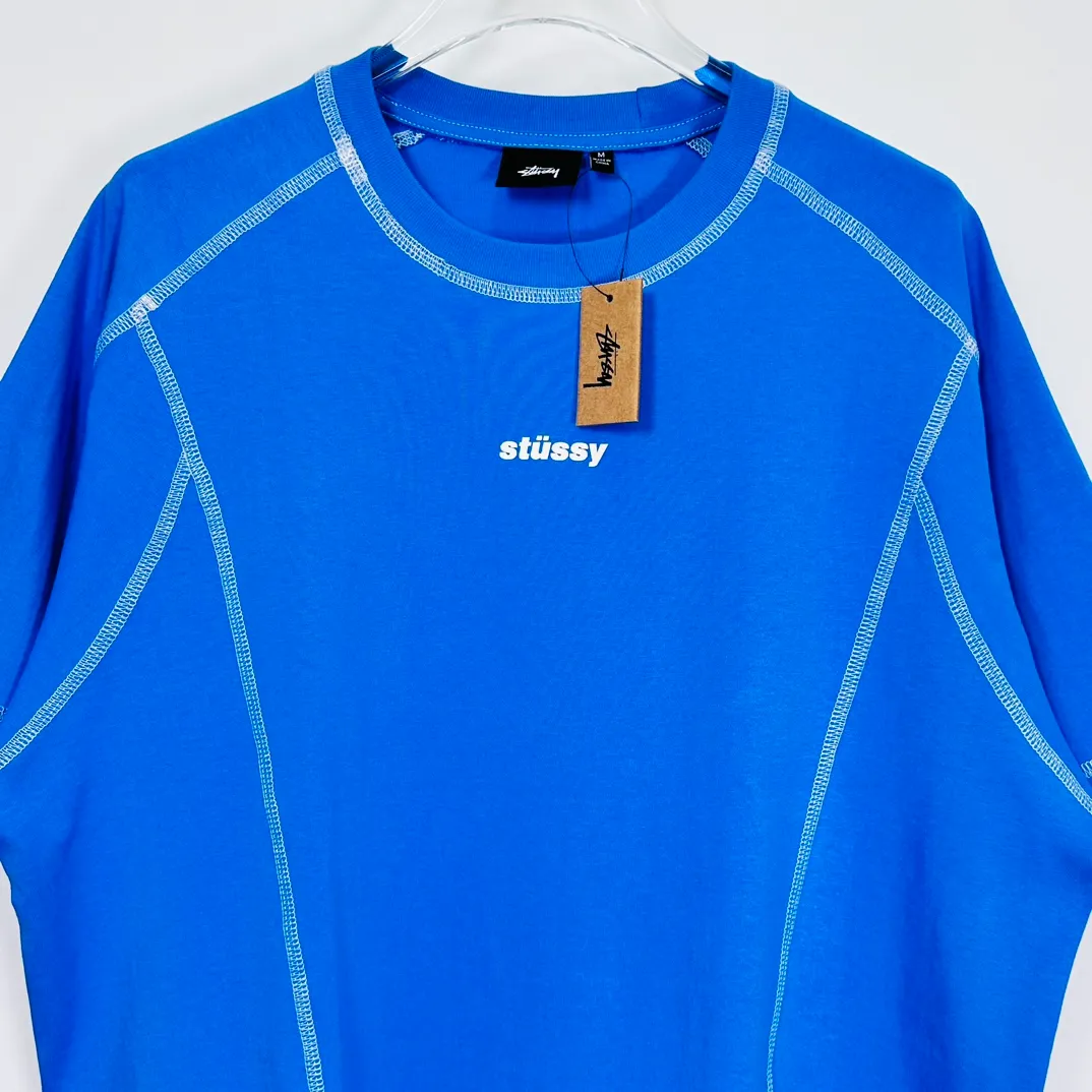 STUSSY SS24 WAVE COTTON CREW TEE Top-stitched Micro Label T-shirt Black Blue Mustard Yellow S-XL Original Same 240g Weight
