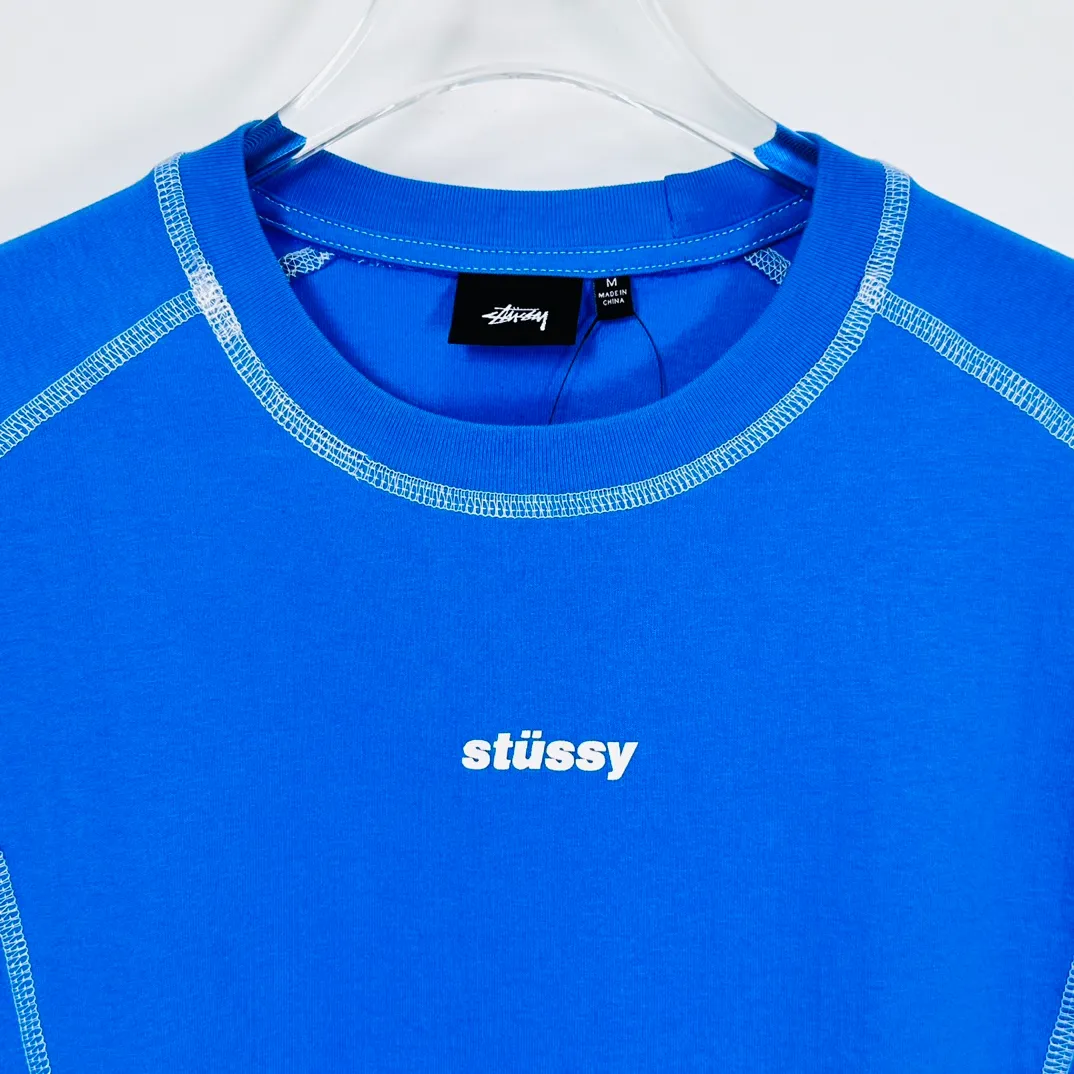 STUSSY SS24 WAVE COTTON CREW TEE Top-stitched Micro Label T-shirt Black Blue Mustard Yellow S-XL Original Same 240g Weight