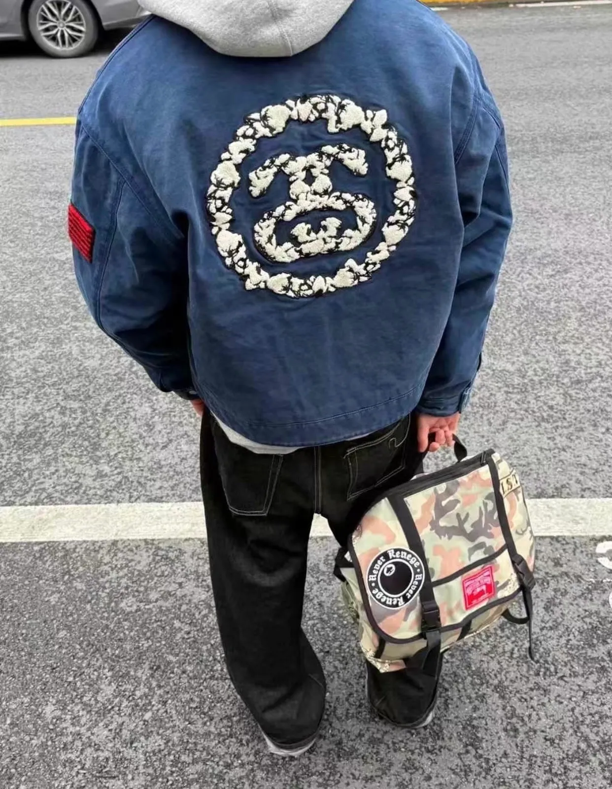 DT Jacket STUSSY X DENIM TEARS joint model CANVAS JACKET zipper work jacket navy blue S- XL