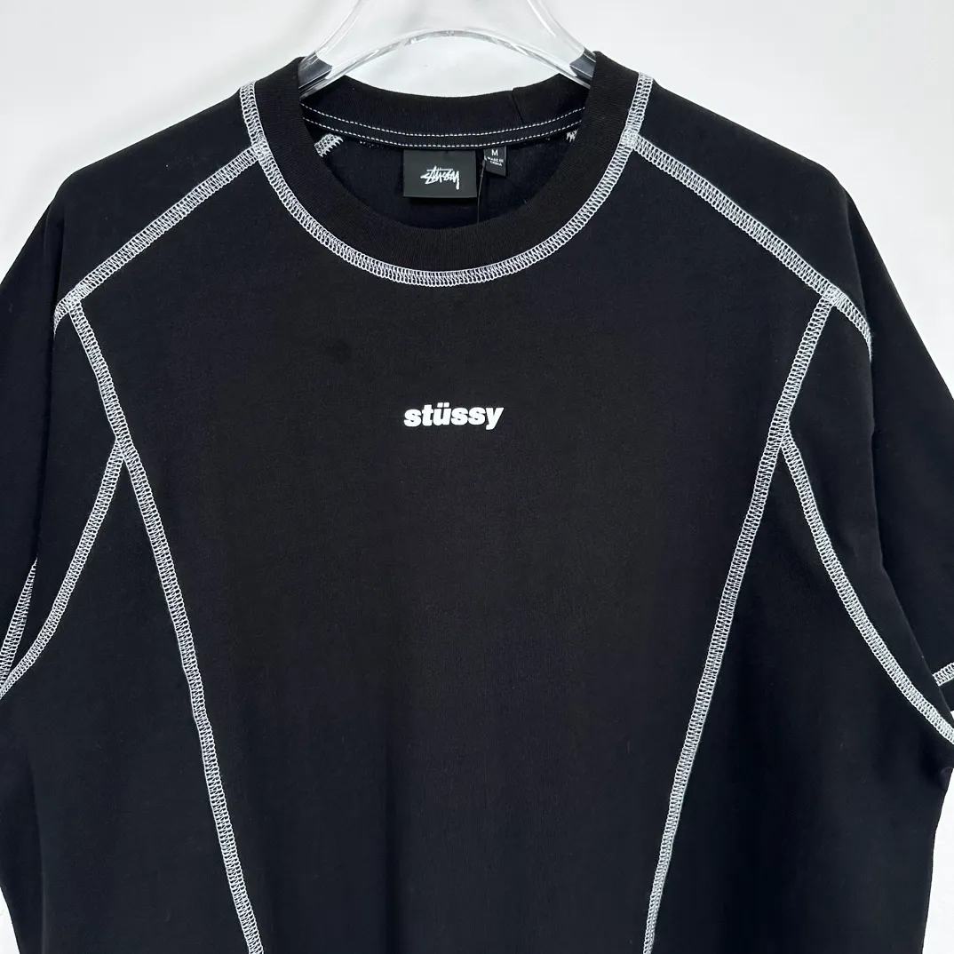 STUSSY SS24 WAVE COTTON CREW TEE Top-stitched Micro Label T-shirt Black Blue Mustard Yellow S-XL Original Same 240g Weight