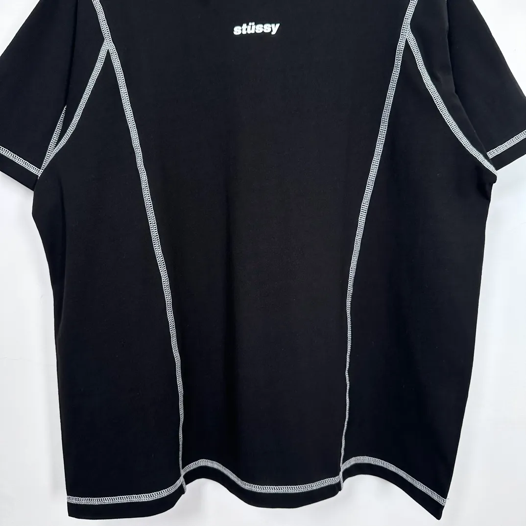 STUSSY SS24 WAVE COTTON CREW TEE Top-stitched Micro Label T-shirt Black Blue Mustard Yellow S-XL Original Same 240g Weight