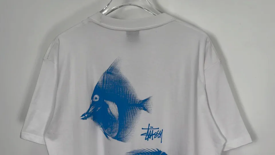 Fishbone T-shirt STUSSY SS25 X-RAY FISHIN TEE Fish X-ray printed pattern short sleeves black and white S- XL