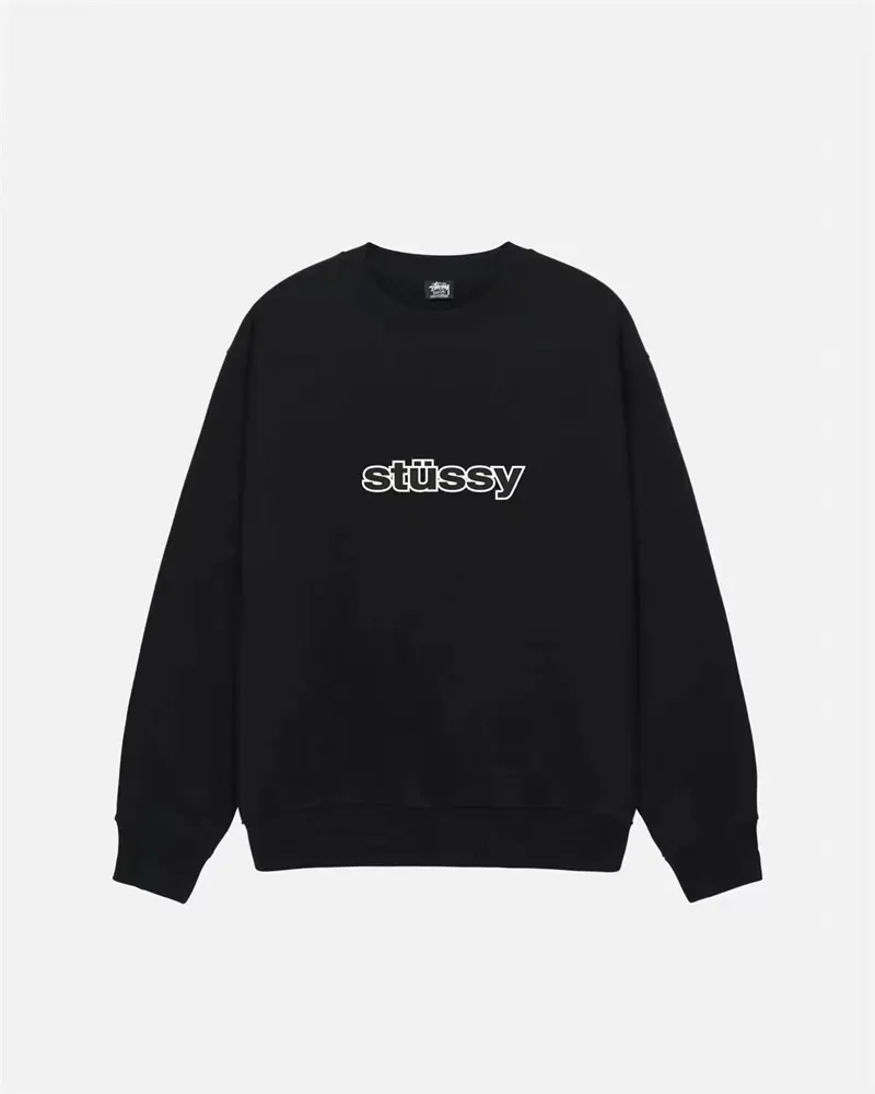 STUSSY 23FW SS-LINK CREW Double S-shaped chain printed pattern round neck sweatshirt, same style for men and women, black light gray S-XL