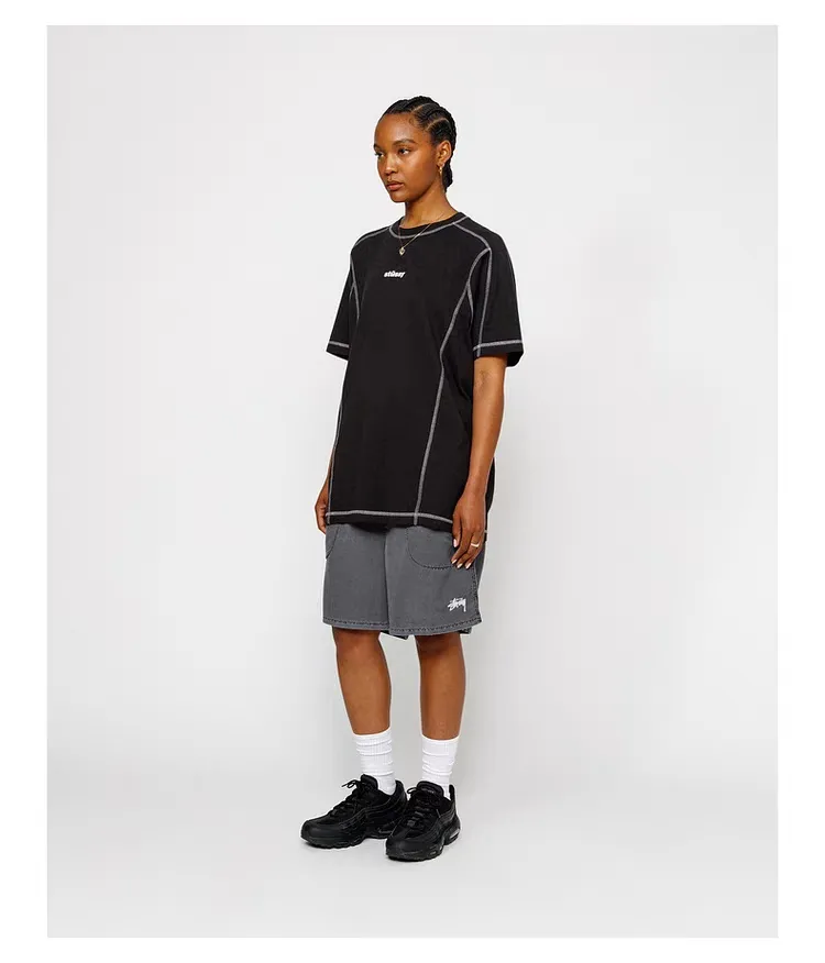 STUSSY SS24 WAVE COTTON CREW TEE Top-stitched Micro Label T-shirt Black Blue Mustard Yellow S-XL Original Same 240g Weight