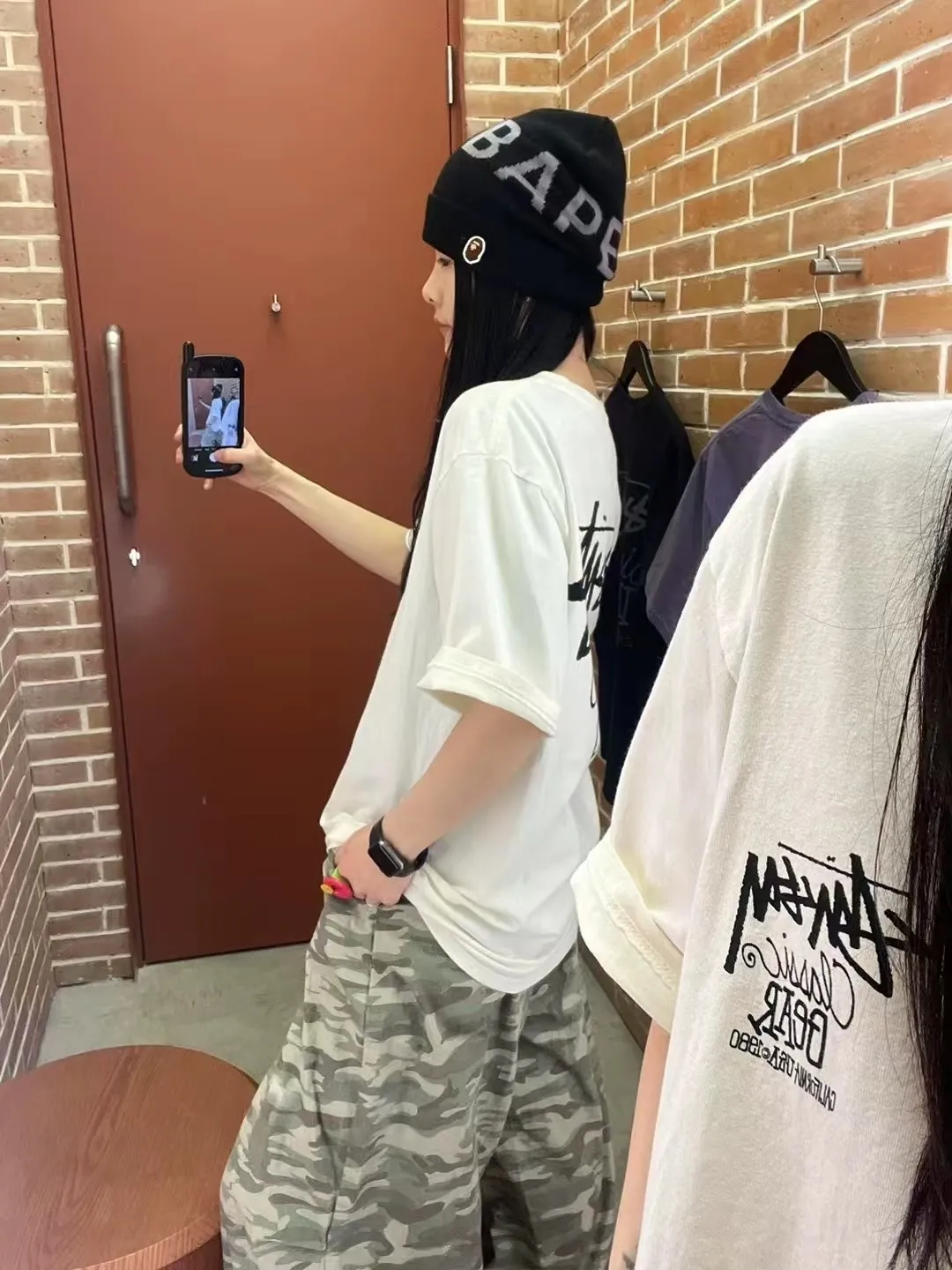 Retro lettering T-shirt STUSSY SS25 CLASSIC GEAR TEE PIGMENT DYED Classic lettering printed short sleeves black off-white S- XL