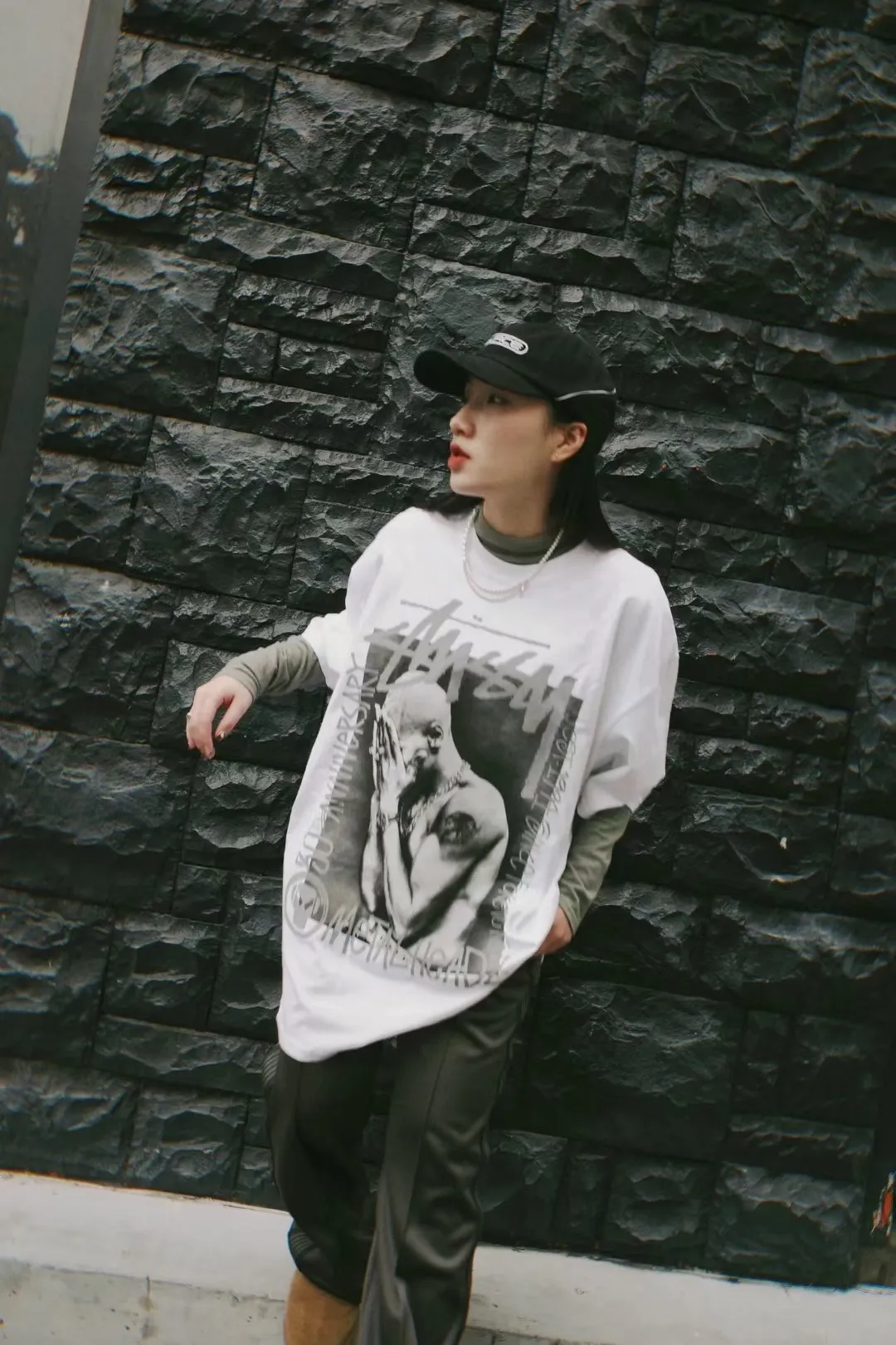 STUSSY x GOLDIE METALHEADZ SS24 joint model TEE 3M reflective black band character T-shirt white S-XL
