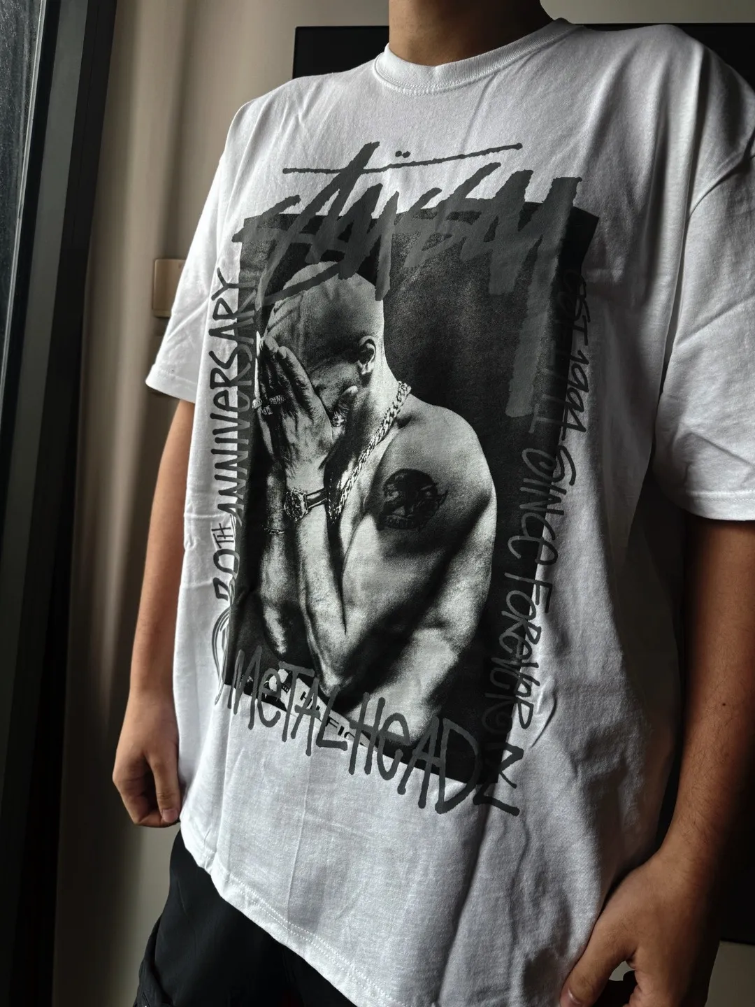 STUSSY x GOLDIE METALHEADZ SS24 joint model TEE 3M reflective black band character T-shirt white S-XL