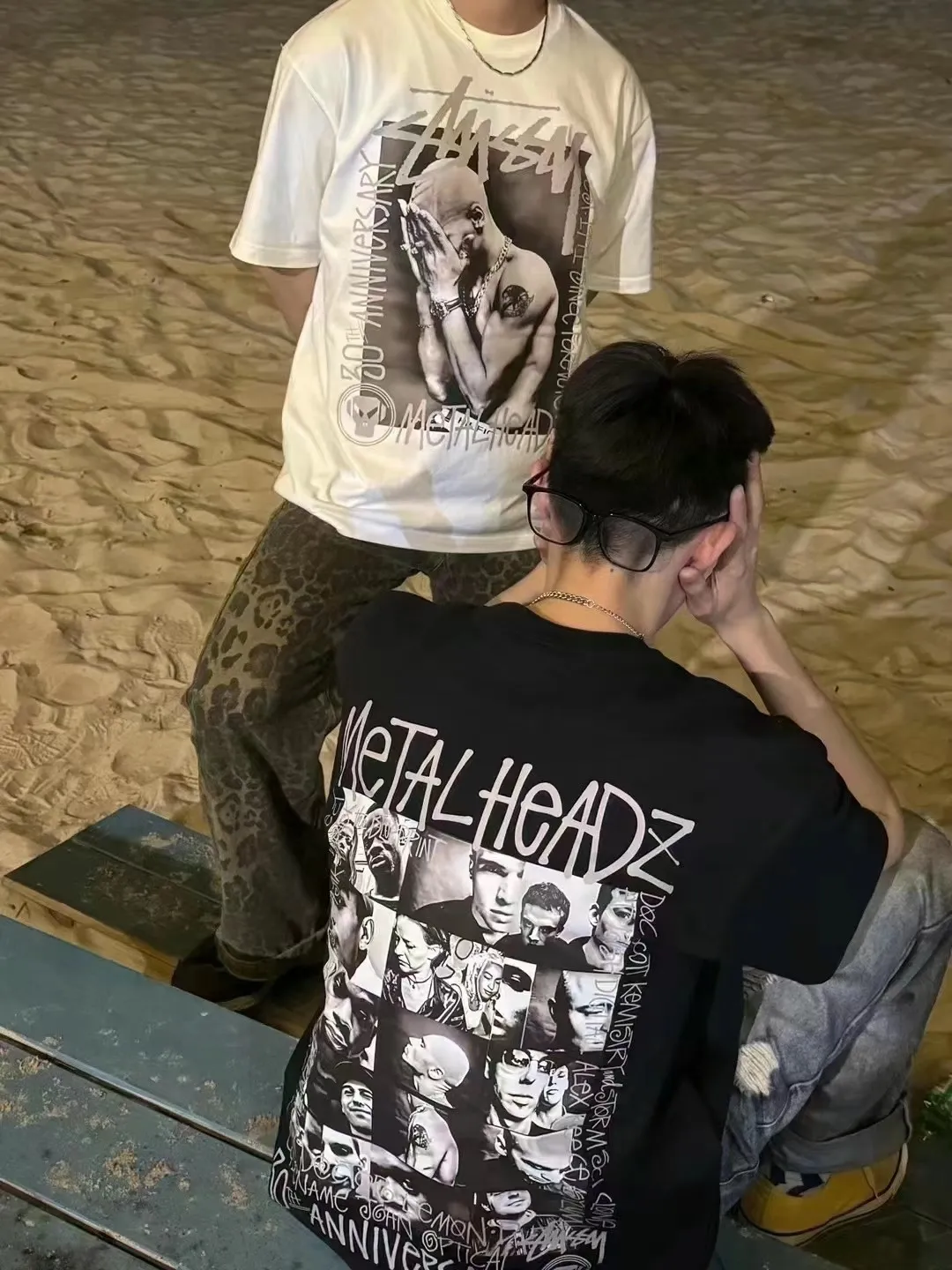 STUSSY x GOLDIE METALHEADZ SS24 joint model TEE 3M reflective black band character T-shirt white S-XL