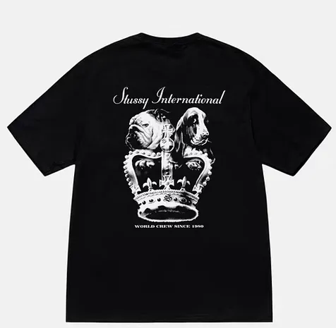 Spot goods! Crown Dog T-shirt STUSSY SS25 DOG CROWN TEE Black and White S- XL