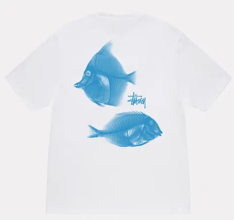 Fishbone T-shirt STUSSY SS25 X-RAY FISHIN TEE Fish X-ray printed pattern short sleeves black and white S- XL