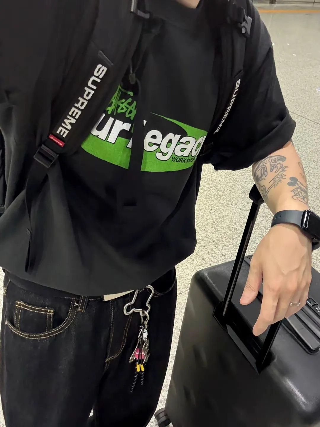 OL joint T-shirt STUSSY x OUR LEGACY joint model SS25 WORK SHOP SWIRL TEE PIGMENT DYED printed short-sleeved TEE off-white black S- XL