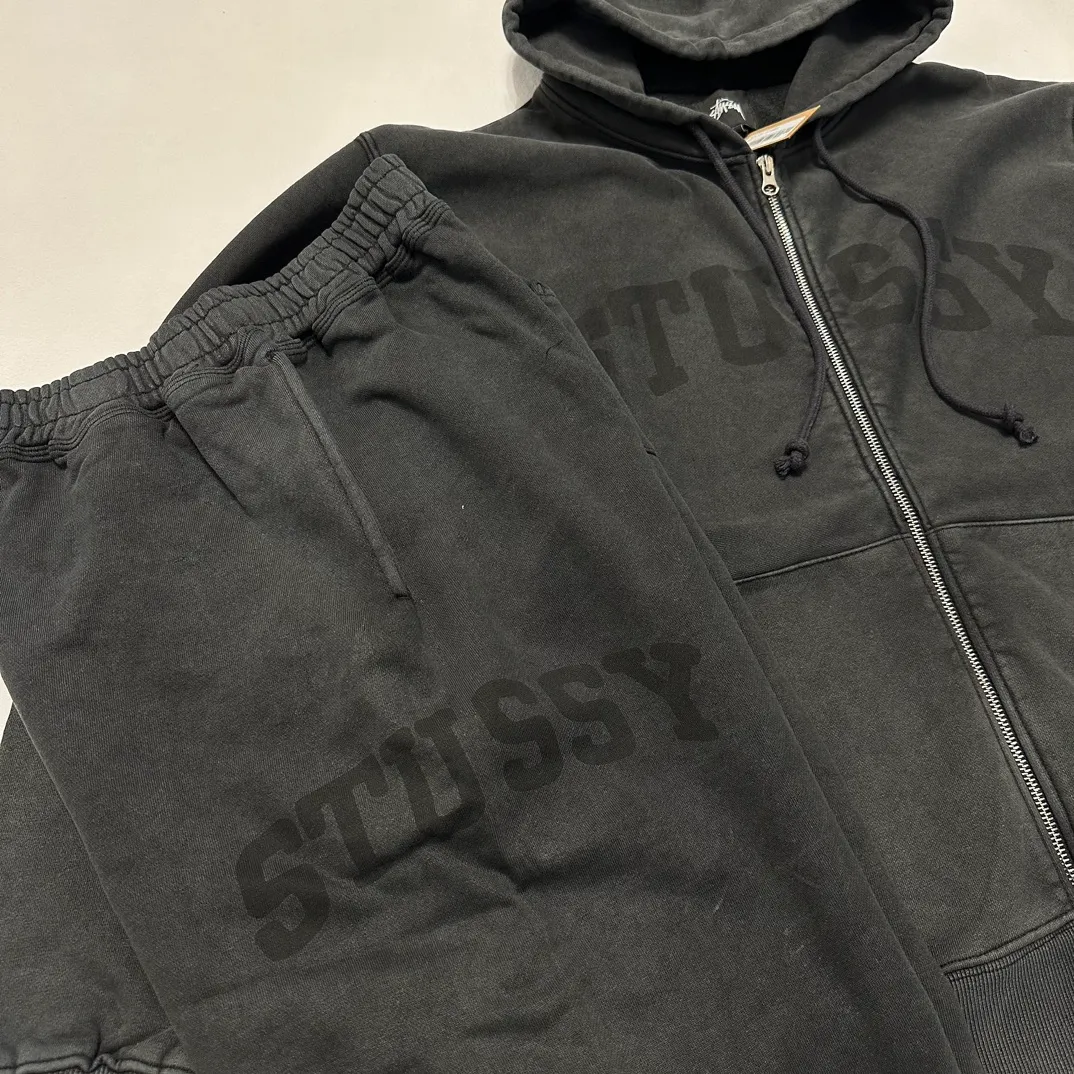 Washed zipper sweatshirt STUSSY FW24 FADED GRAPHIC ZIP UP HOODED Distressed washed and velvet zipper sweatshirt S-XL