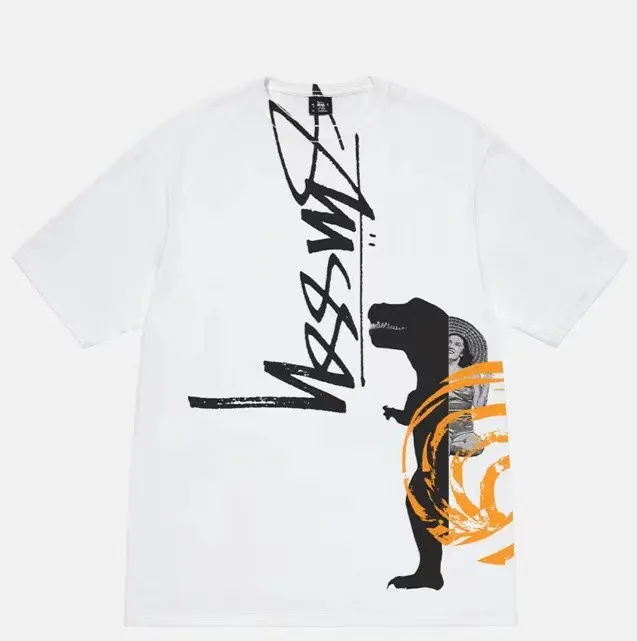STUSSY X DAVID SS24 joint model CARSON DINO TEE dinosaur digital print short-sleeved Tee black and white S-XL