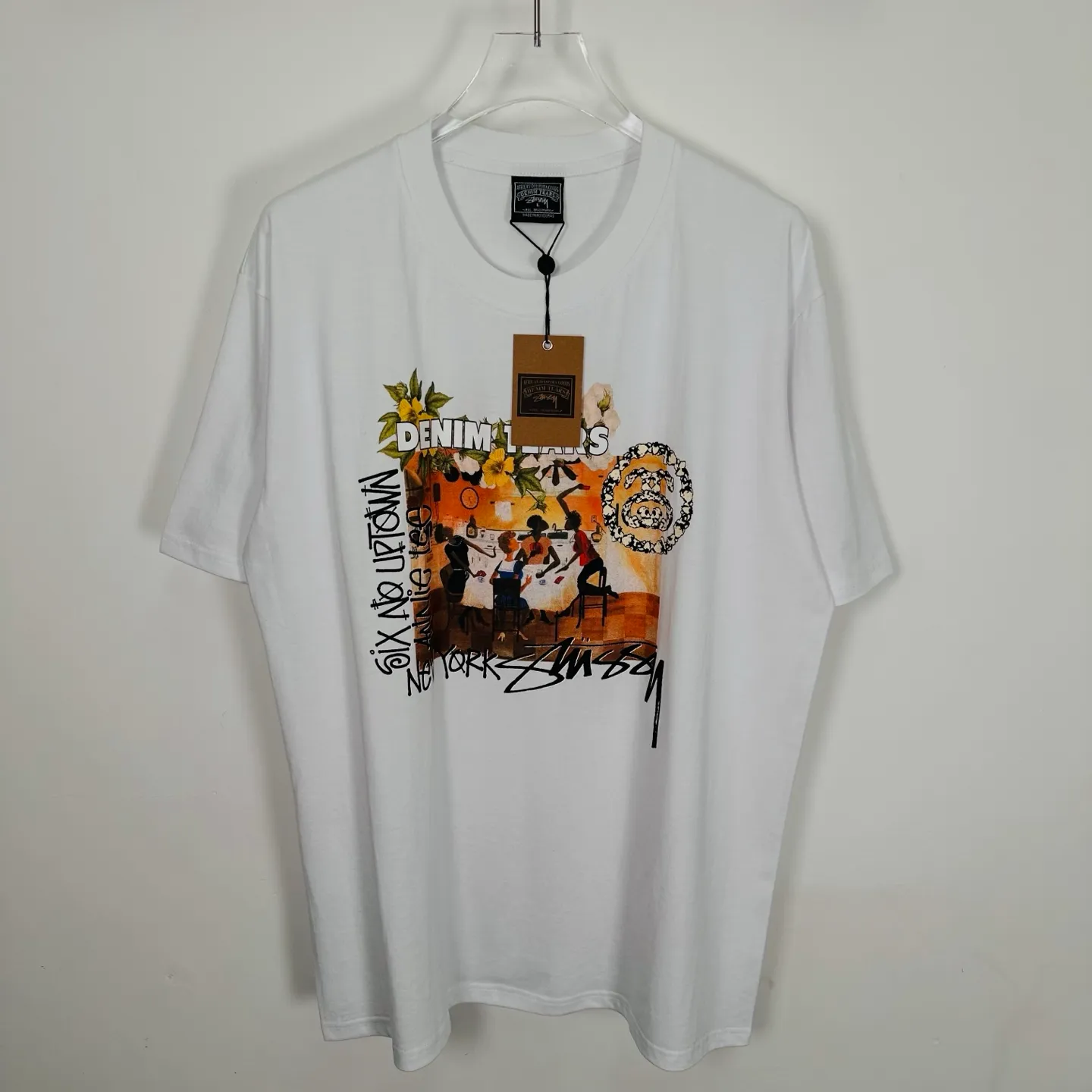 DT short-sleeved STUSSY X DENIM joint model SS25 TEARS ANNIE LEE TEE white S- XL