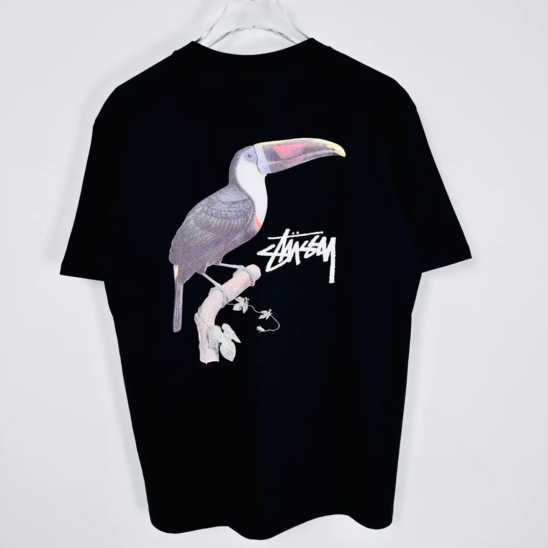 Spot goods! STUSSY SS24 Animal Series TOUCAN TEE Toucan T-shirt Black and White S-XL