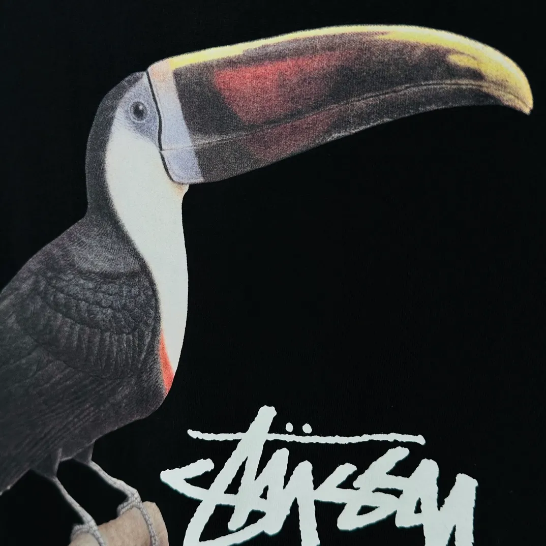 Spot goods! STUSSY SS24 Animal Series TOUCAN TEE Toucan T-shirt Black and White S-XL