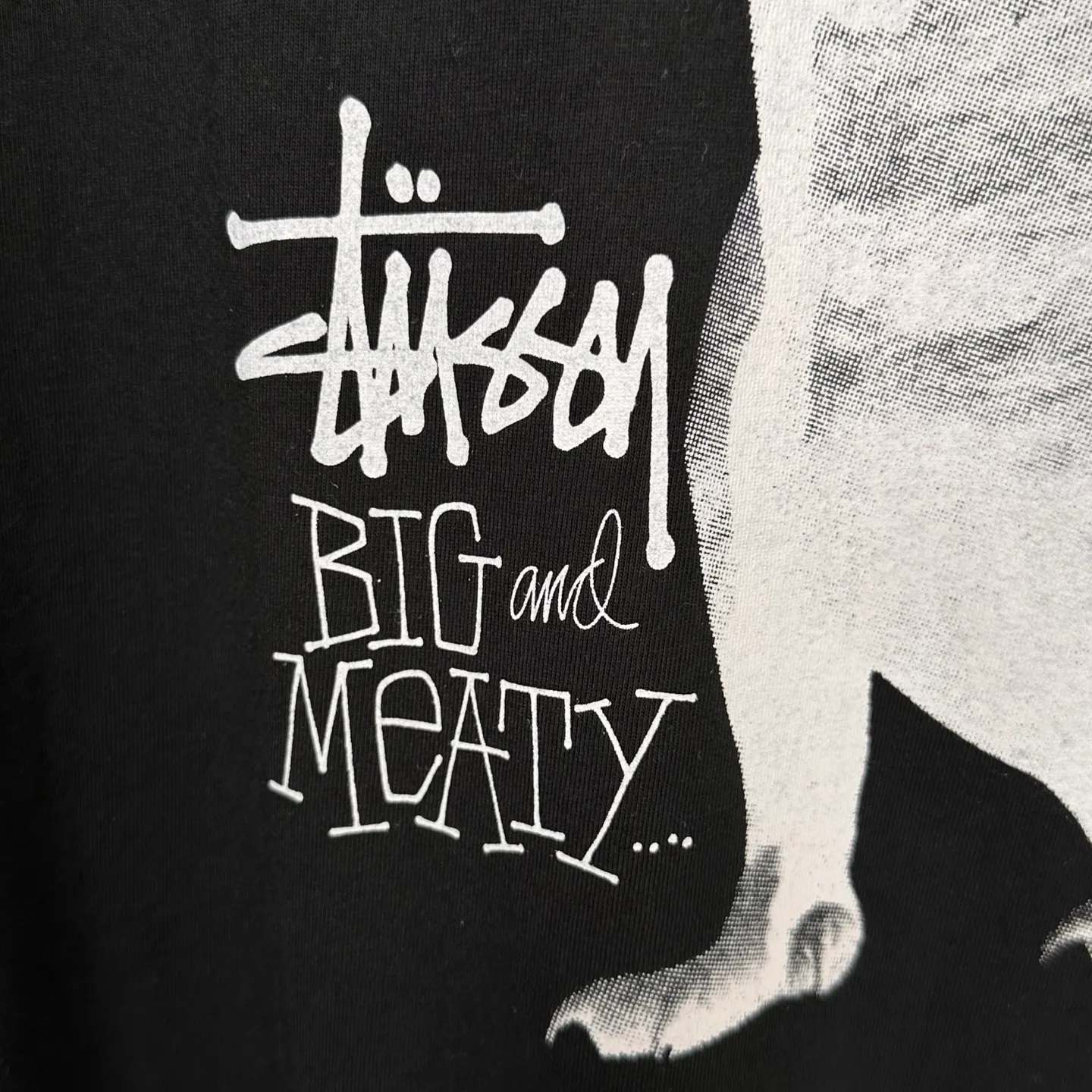 Tyrannosaurus Rex T-shirt STUSSY SS25 BIG & MEATY TEE PIGMENT DYED Dinosaur pattern short-sleeved black and white S- XL