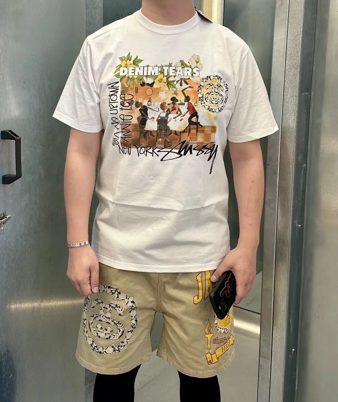 DT short-sleeved STUSSY X DENIM joint model SS25 TEARS ANNIE LEE TEE white S- XL