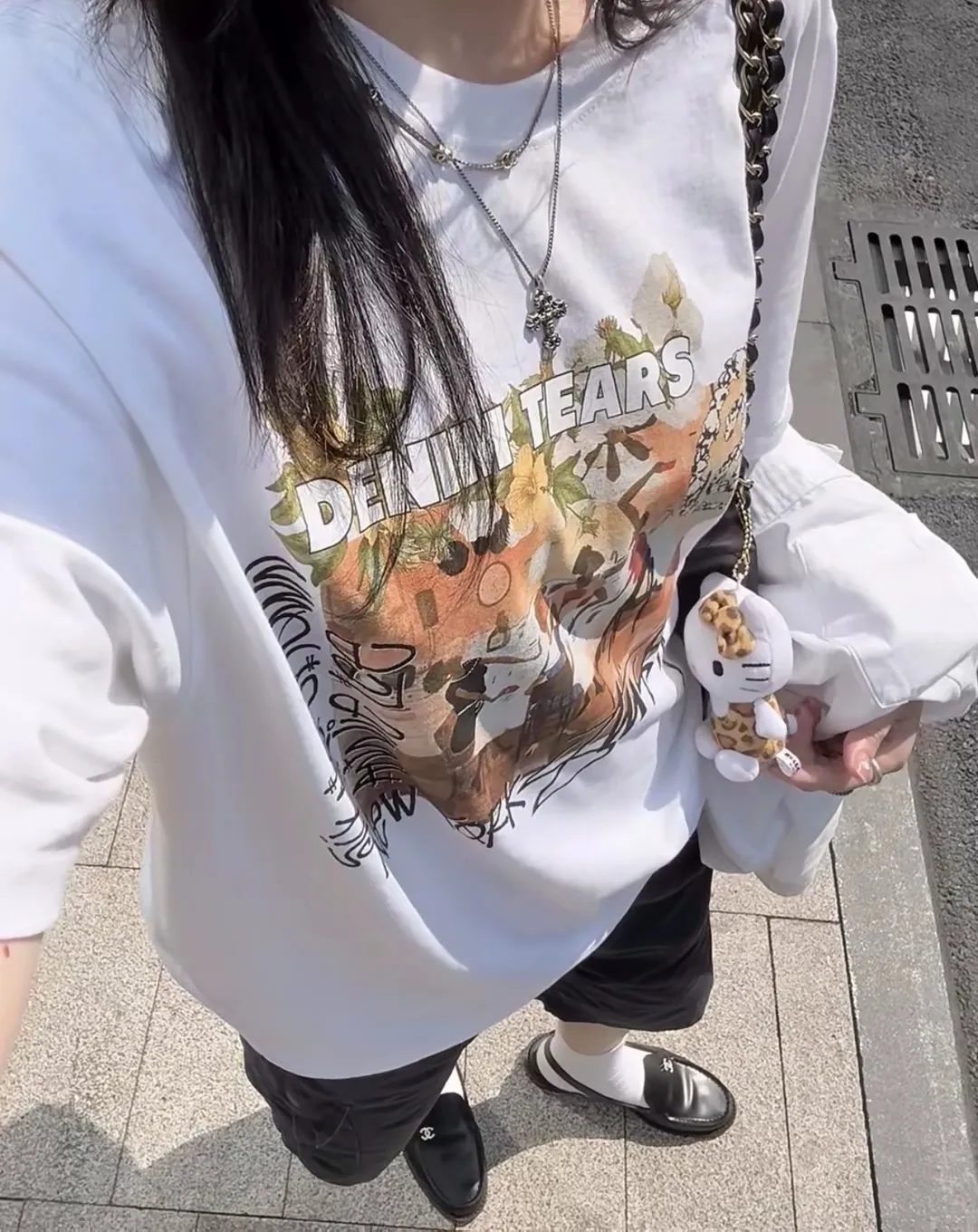 DT short-sleeved STUSSY X DENIM joint model SS25 TEARS ANNIE LEE TEE white S- XL