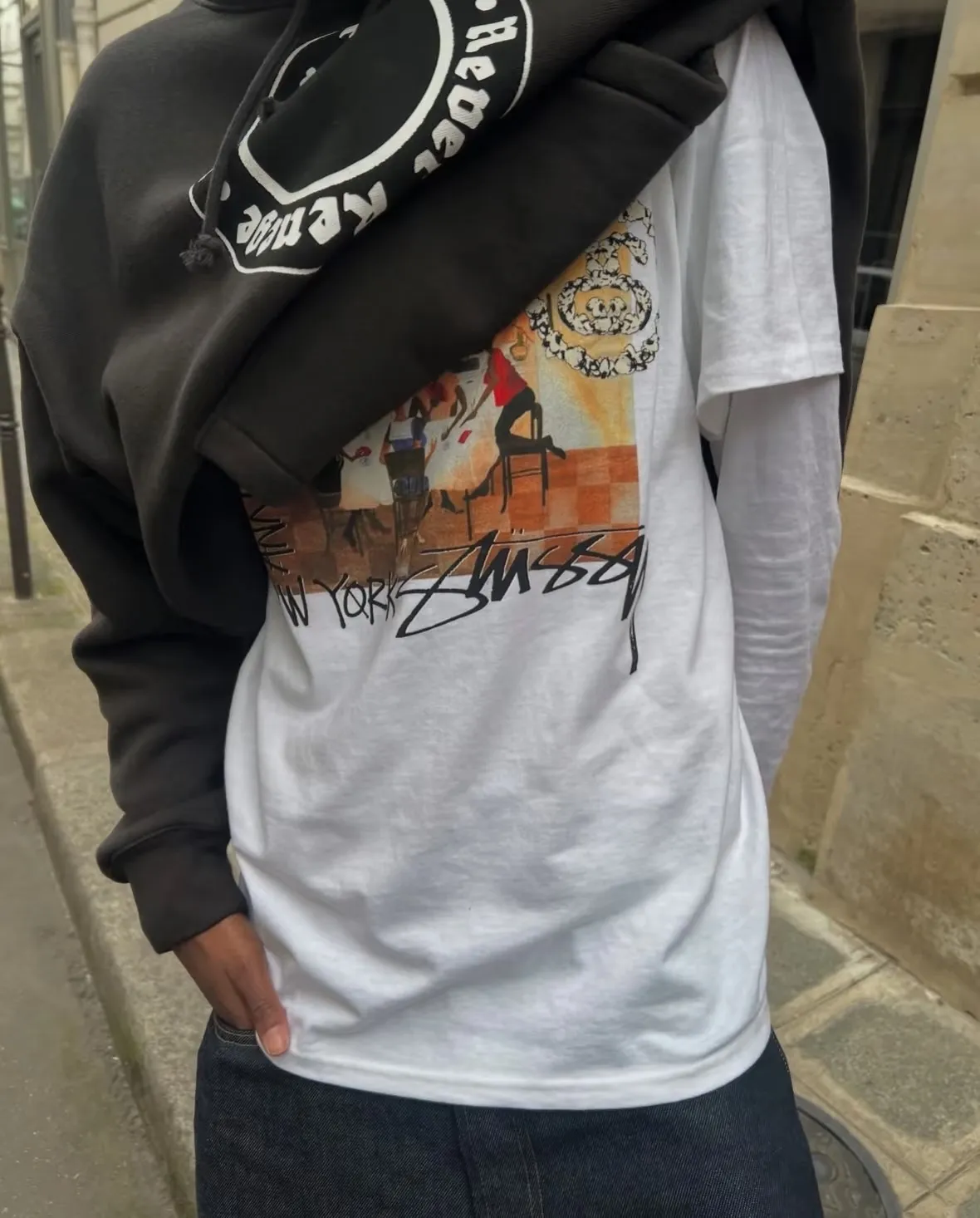 DT short-sleeved STUSSY X DENIM joint model SS25 TEARS ANNIE LEE TEE white S- XL