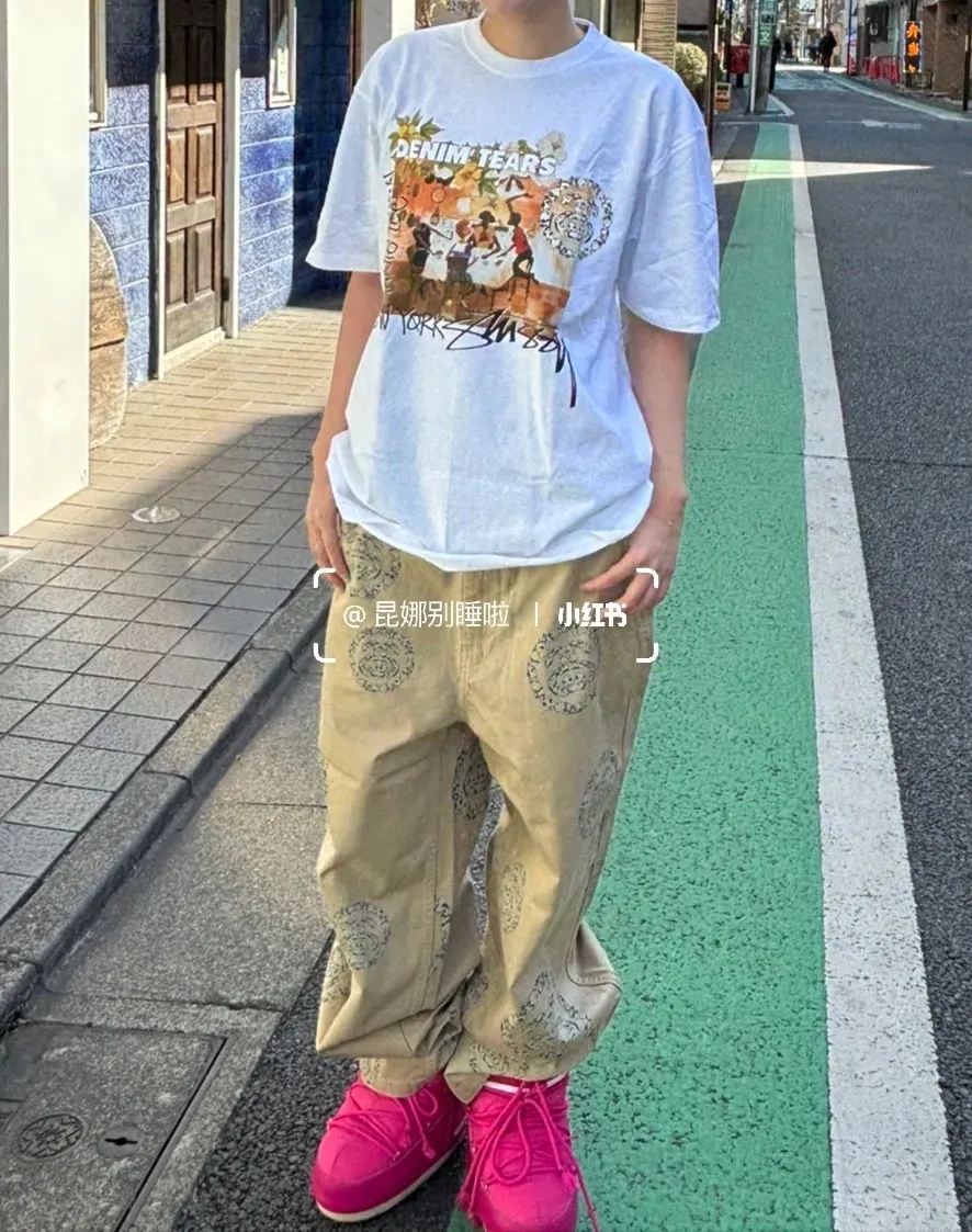 DT short-sleeved STUSSY X DENIM joint model SS25 TEARS ANNIE LEE TEE white S- XL