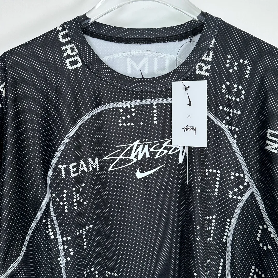 Nike x Stüssy joint model printed quick-drying short-sleeved T-shirt for men and women, black S-XL