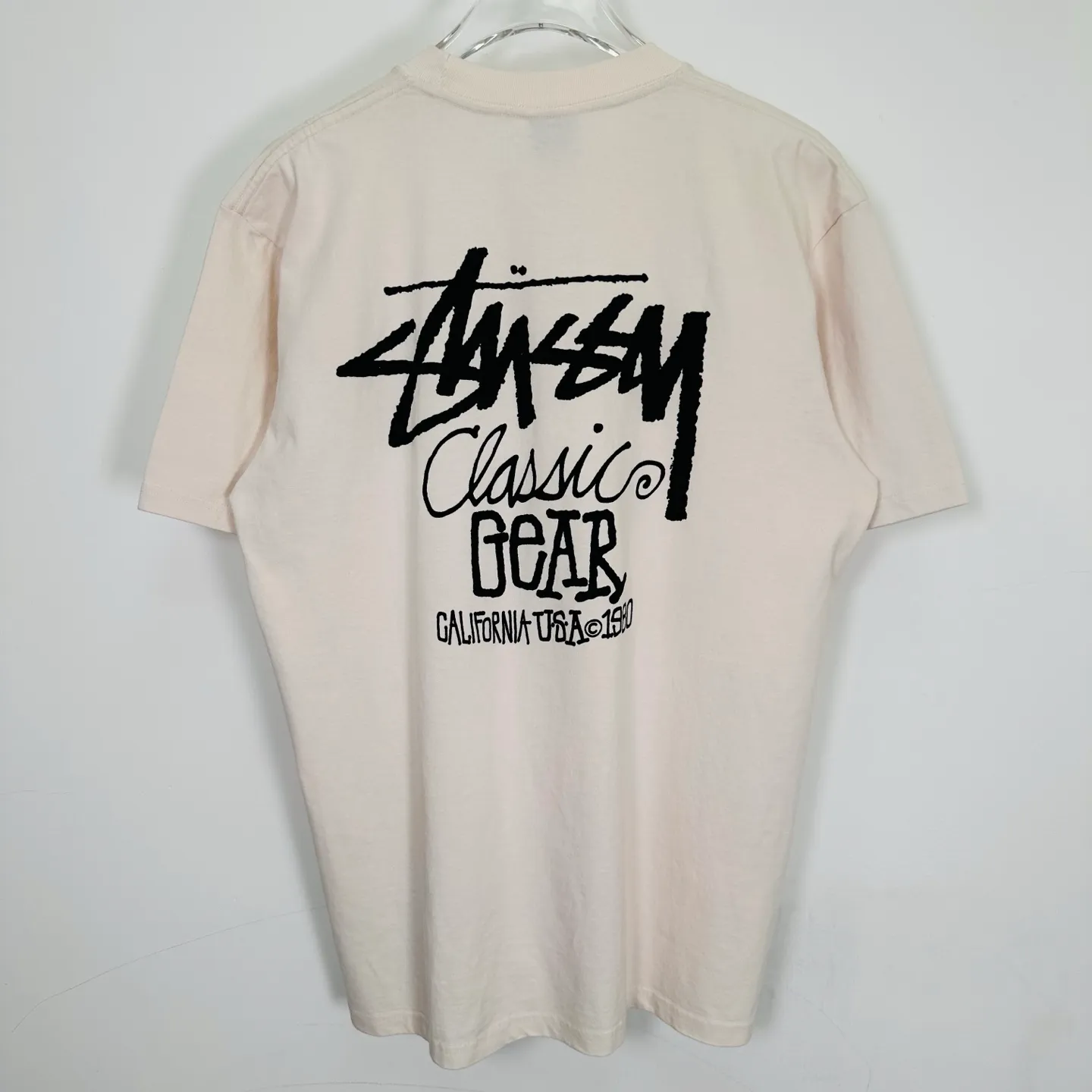 Retro lettering T-shirt STUSSY SS25 CLASSIC GEAR TEE PIGMENT DYED Classic lettering printed short sleeves black off-white S- XL