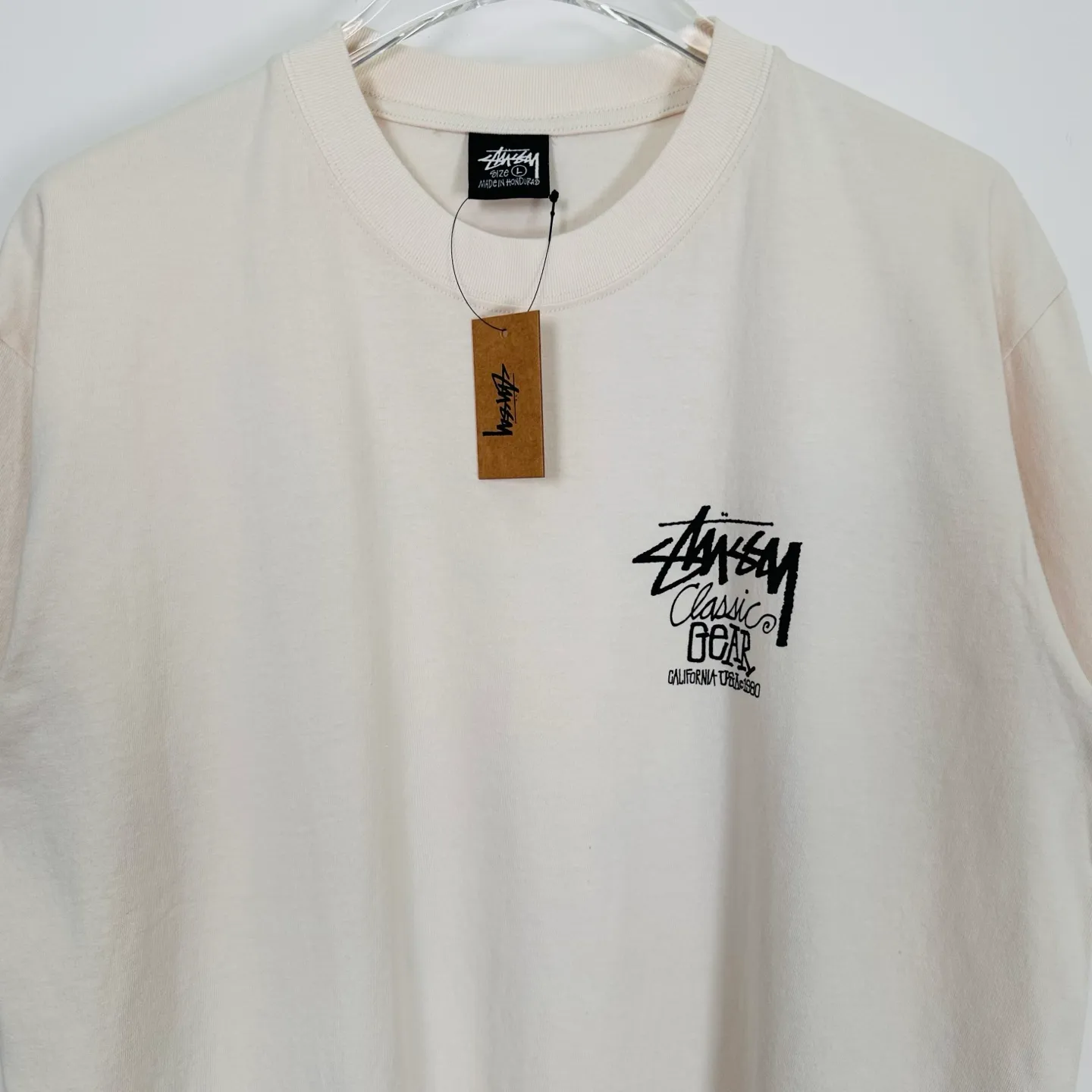 Retro lettering T-shirt STUSSY SS25 CLASSIC GEAR TEE PIGMENT DYED Classic lettering printed short sleeves black off-white S- XL