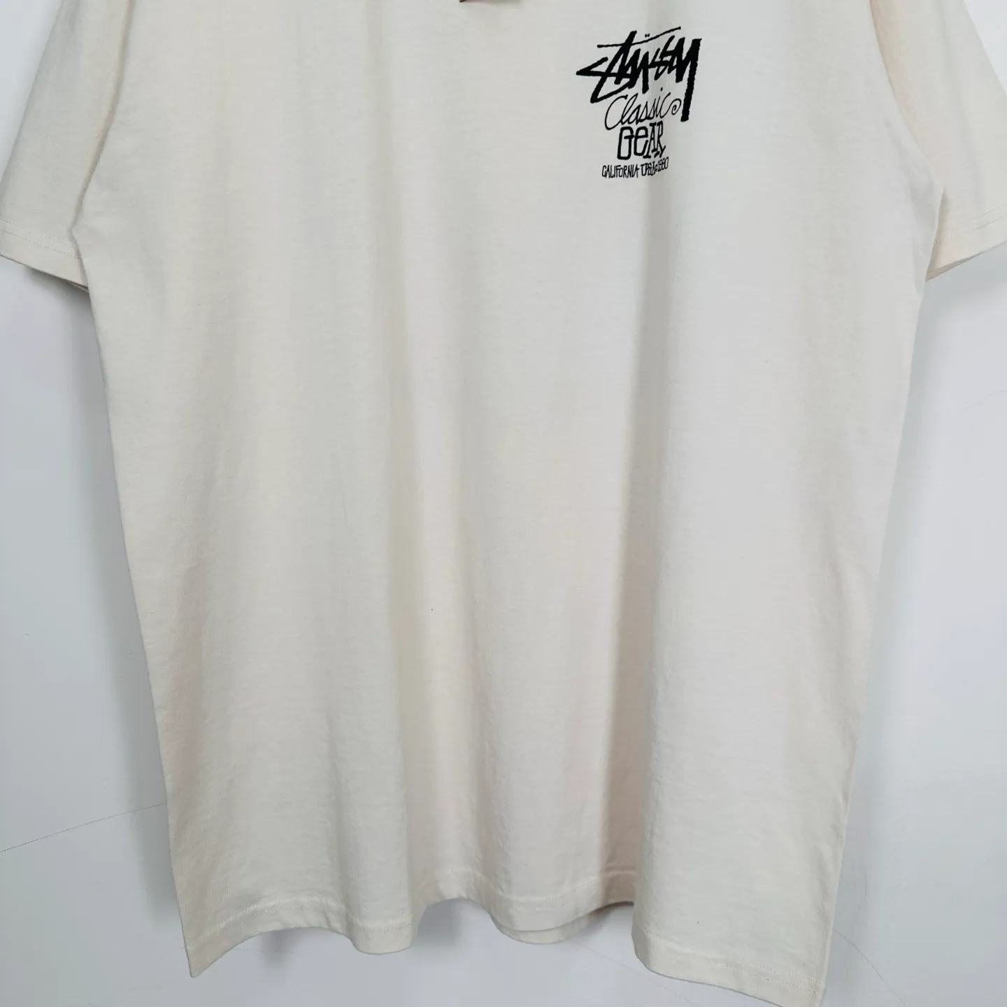 Retro lettering T-shirt STUSSY SS25 CLASSIC GEAR TEE PIGMENT DYED Classic lettering printed short sleeves black off-white S- XL