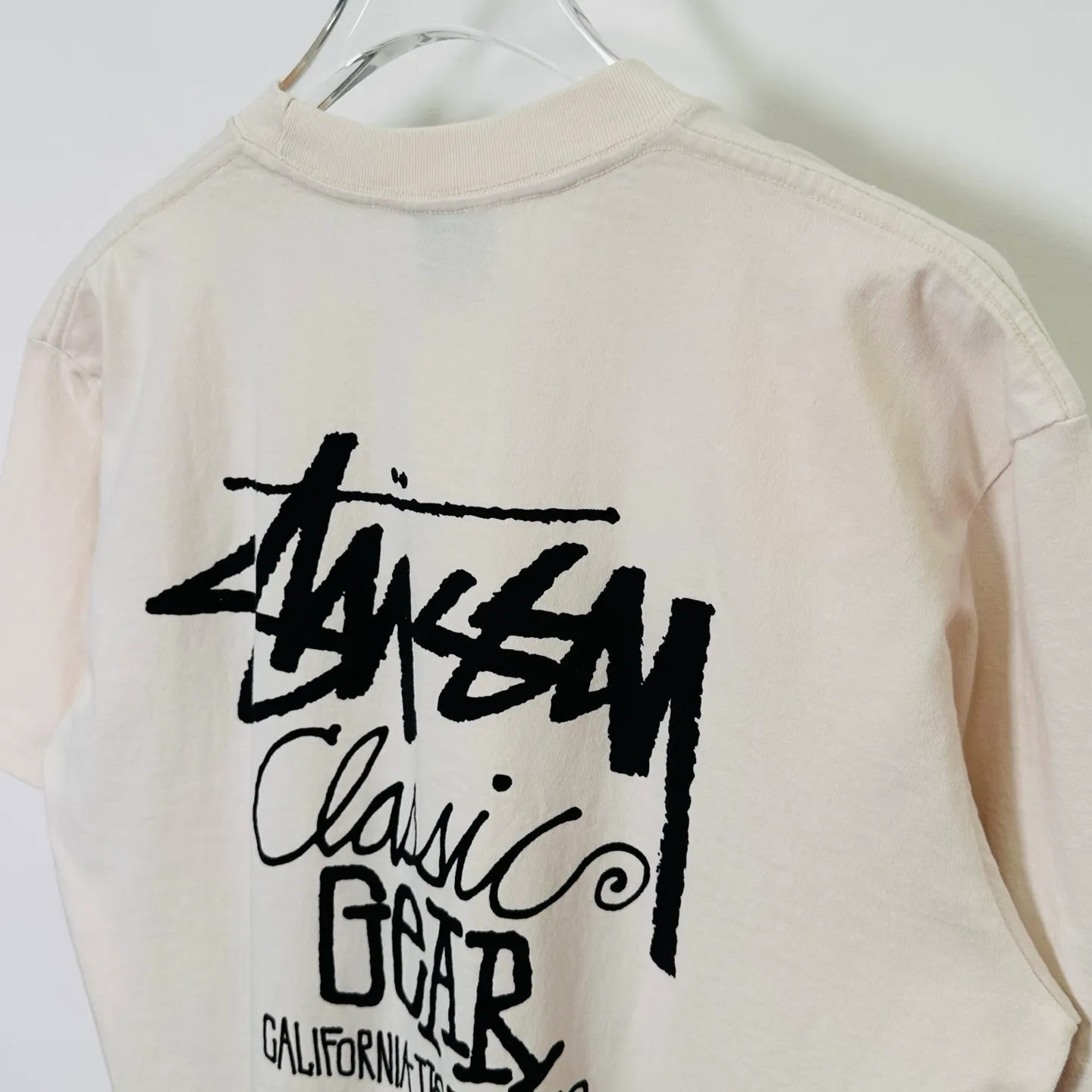 Retro lettering T-shirt STUSSY SS25 CLASSIC GEAR TEE PIGMENT DYED Classic lettering printed short sleeves black off-white S- XL