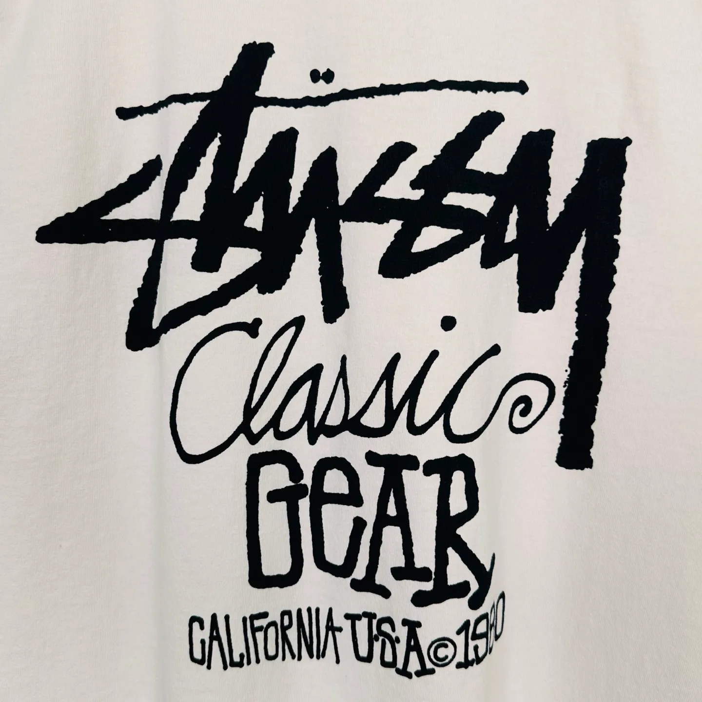 Retro lettering T-shirt STUSSY SS25 CLASSIC GEAR TEE PIGMENT DYED Classic lettering printed short sleeves black off-white S- XL