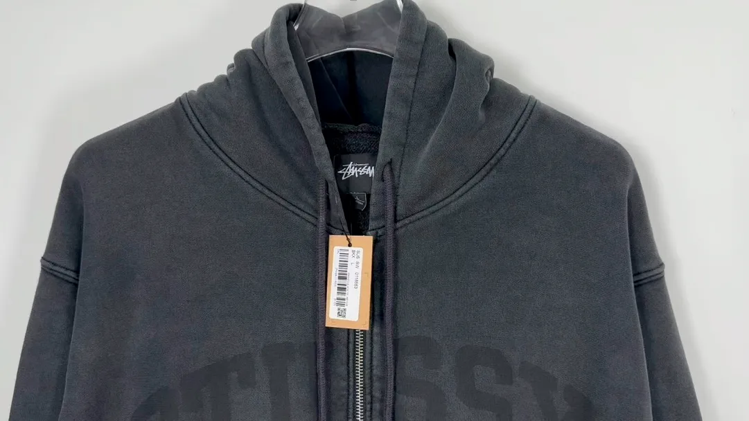Washed zipper sweatshirt STUSSY FW24 FADED GRAPHIC ZIP UP HOODED Distressed washed and velvet zipper sweatshirt S-XL