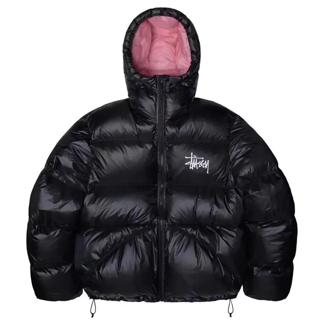 Stussy/Stussy 22Fw classic letter hooded down jacket, black, gray, black and pink, S-XL, filled with national standard 90 velvet/average 450g of velvet. It has a Michelin effect when you put it on. 800 puffs, fluffy and warm, full and light.
