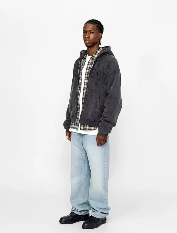 Washed zipper sweatshirt STUSSY FW24 FADED GRAPHIC ZIP UP HOODED Distressed washed and velvet zipper sweatshirt S-XL
