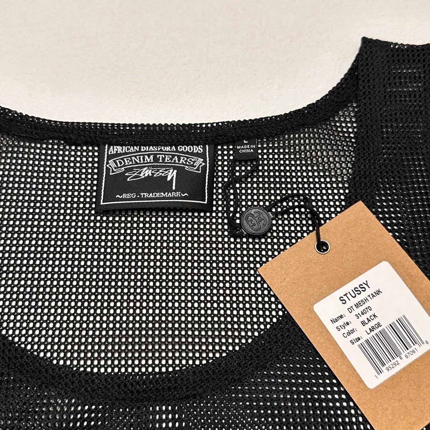 DT vest STUSSY X DENIM TEARS joint model SS25 MESH TANK garland mesh hollow vest black S- XL