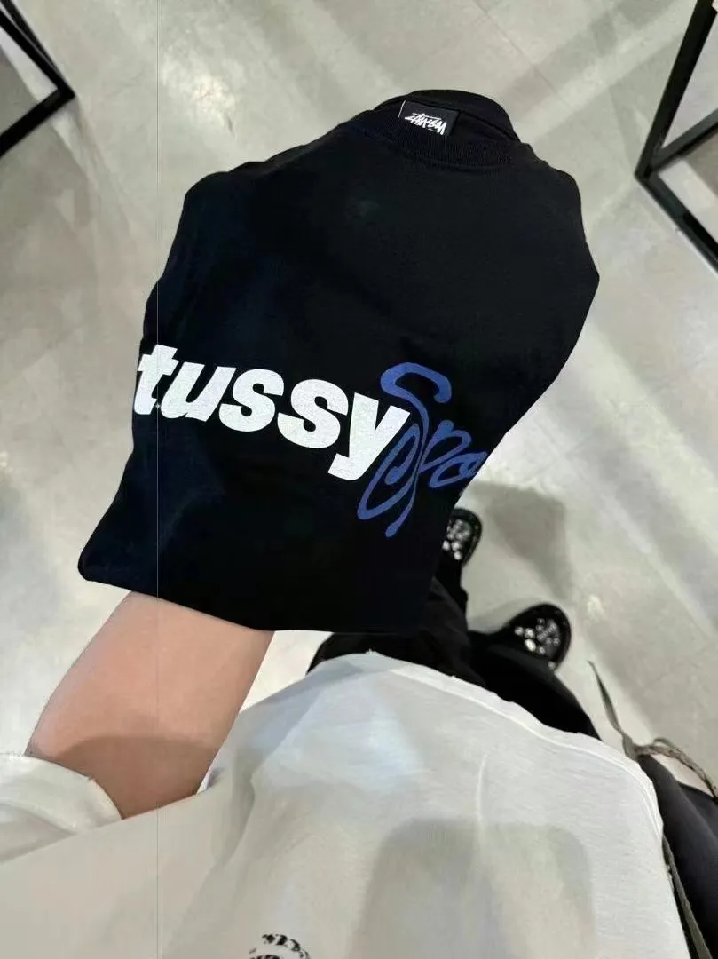 Stussy SS24 SPORT SCRIPT TEE logo letter print sports short-sleeved T-shirt, same style for men and women, black and white S- XL