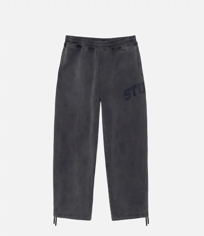 Washed sweatpants STUSSY FW24 FLEECE PANT FADED GRAPHIC loose thin velvet sweatpants with logo on the side, washed black S- XL