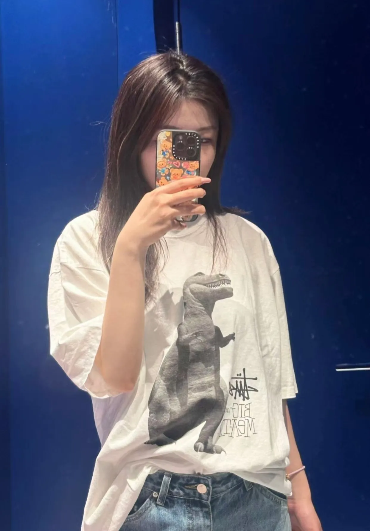Tyrannosaurus Rex T-shirt STUSSY SS25 BIG & MEATY TEE PIGMENT DYED Dinosaur pattern short-sleeved black and white S- XL