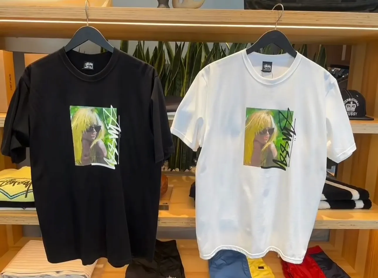 Blonde beauty T-shirt STUSSY SS25 LAURA TEE character print short-sleeved TEE black and white S- XL