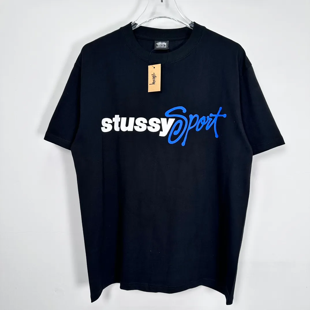 Stussy SS24 SPORT SCRIPT TEE logo letter print sports short-sleeved T-shirt, same style for men and women, black and white S- XL